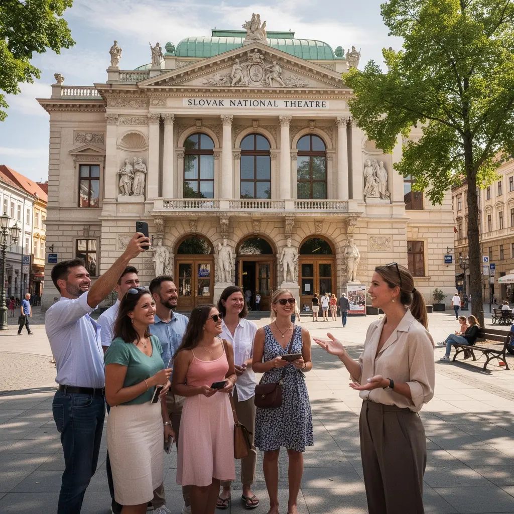 A panoramic view of Bratislava's historic Old Town showcasing stunning Baroque and Gothic architecture.