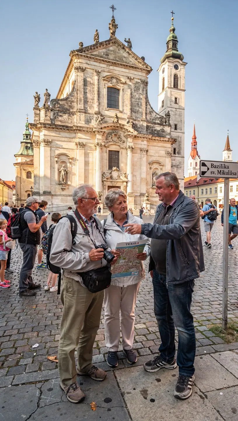A vibrant street scene featuring colorful facades of Art Nouveau buildings in the heart of Košice.